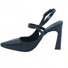 Basic Closed Shoe With Thick Heel And Ankle Strap Pointed Toe - Black - View 5