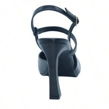 Basic Closed Shoe With Thick Heel And Ankle Strap Pointed Toe - Black - View 7