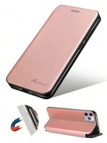 1 szt. Jasnoróżowe etui z teksturą muszli morskiej z klapką i kieszeniami na karty, adsorpcja magnetyczna, wnętrze z mikrofibry PC + TPU + skóra, otwór z siatki chroniący przed kurzem, pełna ochrona 360 stopni, automatyczne wybudzanie/uśpienie, kompatybilne z telefonami Apple i Samsung Galaxy i Redmi