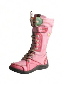 1 Pair Of Women's Padded Warm Winter Boots Non-Slip Wear Side Zipper PU And Leather Splicing Fashion Women's Boots - 紅色 - 查看 2
