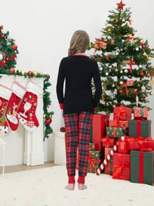 2pcs Young Girl Christmas Family Matching Snug Fit Pajamas - Xmas Tree Print Long Sleeve Top And Pants, Comfortable Holiday Pajama Set - Multicolor - View 3