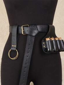 3PCS Faux Leather Medieval Belt Renaissance Dress Clip Witch Magic Bag With 4 Glass Bottles Cosplay Props Halloween - Black - View 5