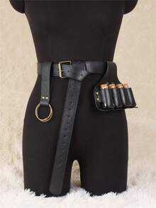3PCS Faux Leather Medieval Belt Renaissance Dress Clip Witch Magic Bag With 4 Glass Bottles Cosplay Props Halloween - Black - View 1