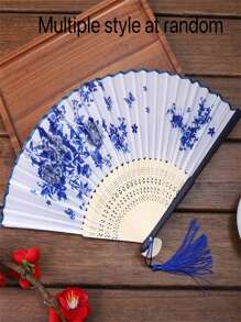 1 pieza Abanico de mano con estampado floral para fiestas, abanico decorativo plegable chino, abanico de baile, mejor regalo para decoración del hogar