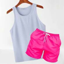 Tactel Short Mauricinho Kit With Elastane And American Style Ribbed Knit Tank Top For Men Beachwear - 白色 - 查看 2