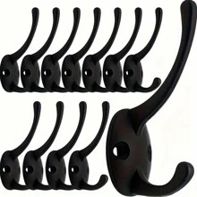 4/6/8/10/12 piezas Gancho doble retro montado en la pared con tornillos para abrigos, bufandas, bolsos, toallas, llaves, sombreros y tazas - Ganchos negros prácticos y elegantes