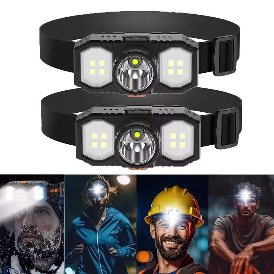 NetHong 2x UK Super Bright Waterproof LED Head Torch Headlight USB Rechargeable Headlamp - Black - View 1