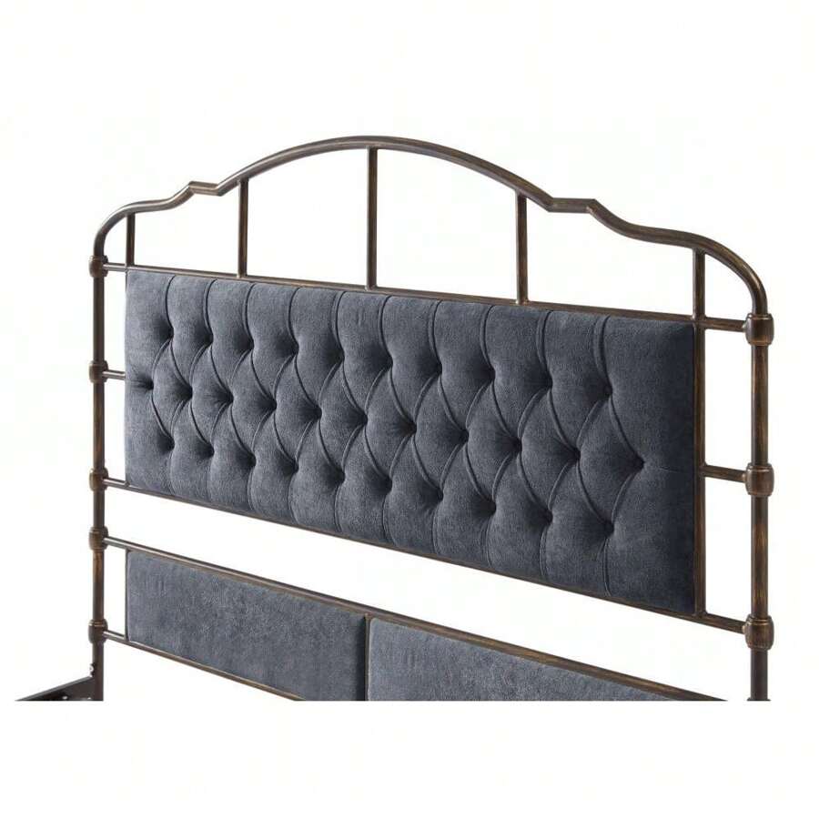 Queen Size High Boad Metal Bed With Soft Head And Tail, No Spring, Easy