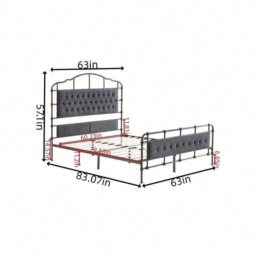Queen Size High Boad Metal Bed With Soft Head And Tail, No Spring, Easy