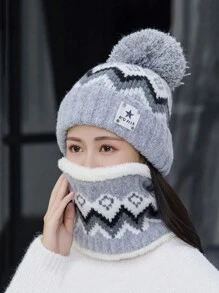 Conjunto de 3 peças: gorro de tricô com punho, cachecol e luvas. Inclui gorro térmico com letras, cachecol de lã e luvas de inverno com dedos completos. Ideal para homens e mulheres. Gorro casual de lã, resistente ao vento e ao frio, com cachecol de pelúcia grosso e luvas jacquard. Perfeito para presentes de Natal e Dia dos Namorados. - Multicolorido - Ver 6