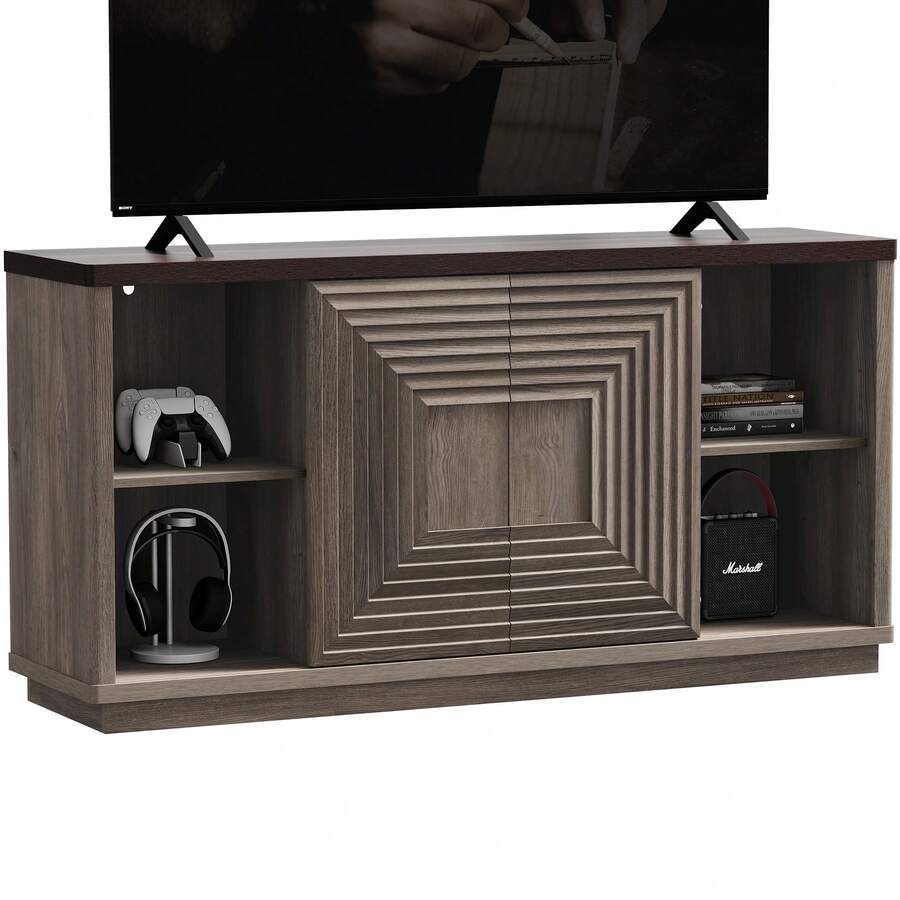 SICOTAS Large Sideboard Buffet Storage Cabinet - Wood Credenza Buffet Table With Storage, Concentric Squares Sliding Door, Entryway Table Coffee Bar Cabinet For Kitchen Entryway Living Room - Natural Oak - 查看 1