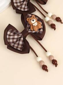 2个/4个可爱小熊蝴蝶结发夹，带棕色流苏，适合幼儿女孩佩戴 - 彩色 - 查看 5