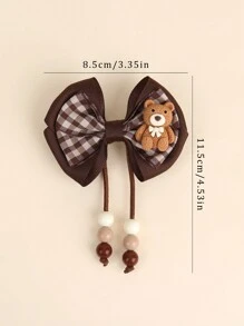2个/4个可爱小熊蝴蝶结发夹，带棕色流苏，适合幼儿女孩佩戴 - 彩色 - 查看 7