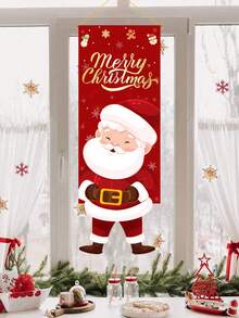 1 件圣诞节聚酯纤维横幅，圣诞快乐门挂旗，圣诞老人图案横幅背景门装饰圣诞节派对用品户外和室内装饰家居装饰圣诞装饰，万圣节，万圣节装饰 - 聖誕老公公 - 查看 2
