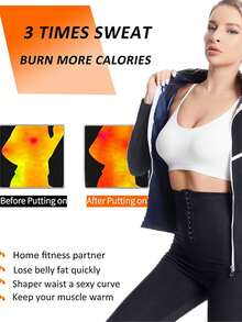 1 件 2024 新款女士户外跑步/健身长袖拉链口袋瑜伽压缩衬衫，带拉链、口袋、桑拿运动减肥、腰部训练、适合秋冬季、瘦身长袖运动服、腰部训练器、收腹塑身衣、束腰、桑拿运动衬衫、桑拿上衣、女士桑拿服 - 藏蓝色 - 查看 2