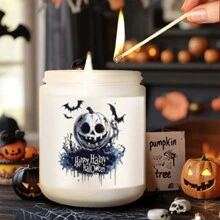1pc Halloween Decoration Lavender Scented Candle Perfect Gift For Women Men Friends Fall Winter October Cute Dude Pumpkin Orange Party Decor Accessories Scary House Decorative Set Essential Must Have White Elephant Dirty Santa Unique Present