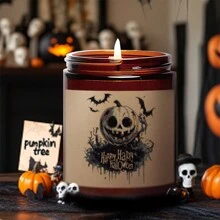 1pc Halloween Decoration Lavender Scented Candle Perfect Gift For Women Men Friends Fall Winter October Cute Dude Pumpkin Orange Party Decor Accessories Scary House Decorative Set Essential Must Have White Elephant Dirty Santa Unique Present