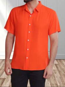 Men's Short Sleeve Shirt, Plain, Basic, With A Collar, Summer - Màu vàng - Xem 1