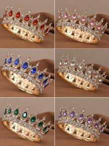 1pc Bride Crown Tiara, Wedding Crown Alloy Crystal Headpiece, Birthday Party Christmas Carnival Decoration Hair Accessory - Round Crown HG384 - View 6