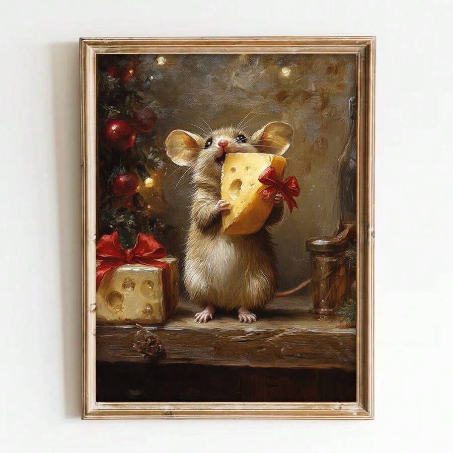 1PC Unframed Christmas Holiday Mouse Rustic Art Retro Poster Vintage Funny Animal Xmas Festival Painting Canvas Print Wall Picture Ideal Gift For Dorm, Apartment, Living Room, Kitchen, Bedroom, Modern Home Decoration Christmas Decoration XMAS Decor Christmas Tree Gift Decor Thanksgiving Wedding Home Decor Home Decor Fall Decor Autumn Decor Birthday Decorations For Gifts Party Supplies Indoor Holiday Festival Decor Halloween Decor Wall Decor Halloween Ornaments - Multicolor - View 1