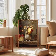 1PC Unframed Christmas Holiday Mouse Rustic Art Retro Poster Vintage Funny Animal Xmas Festival Painting Canvas Print Wall Picture Ideal Gift For Dorm, Apartment, Living Room, Kitchen, Bedroom, Modern Home Decoration Christmas Decoration XMAS Decor Christmas Tree Gift Decor Thanksgiving Wedding Home Decor Home Decor Fall Decor Autumn Decor Birthday Decorations For Gifts Party Supplies Indoor Holiday Festival Decor Halloween Decor Wall Decor Halloween Ornaments - Multicolor - View 2