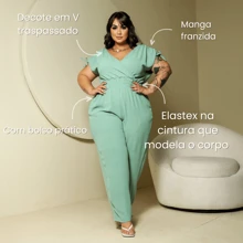 LIA ROSA Women's Plus Size Jumpsuit With Elastex Straps And V-Neck - verde menta - Ver 3