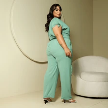 LIA ROSA Women's Plus Size Jumpsuit With Elastex Straps And V-Neck - verde menta - Ver 4