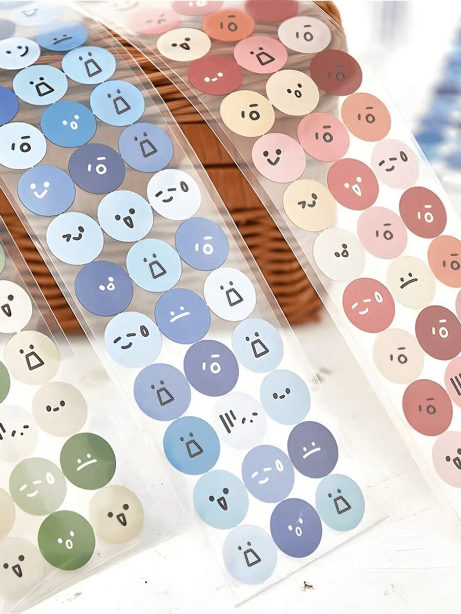Set Of 500 Smile Face Expression Stickers, Creative Round Cute Sticker Decals For Decoration Of Small Designs, Bullet Journal Accessories Material, Diary Mood Recording Stickers