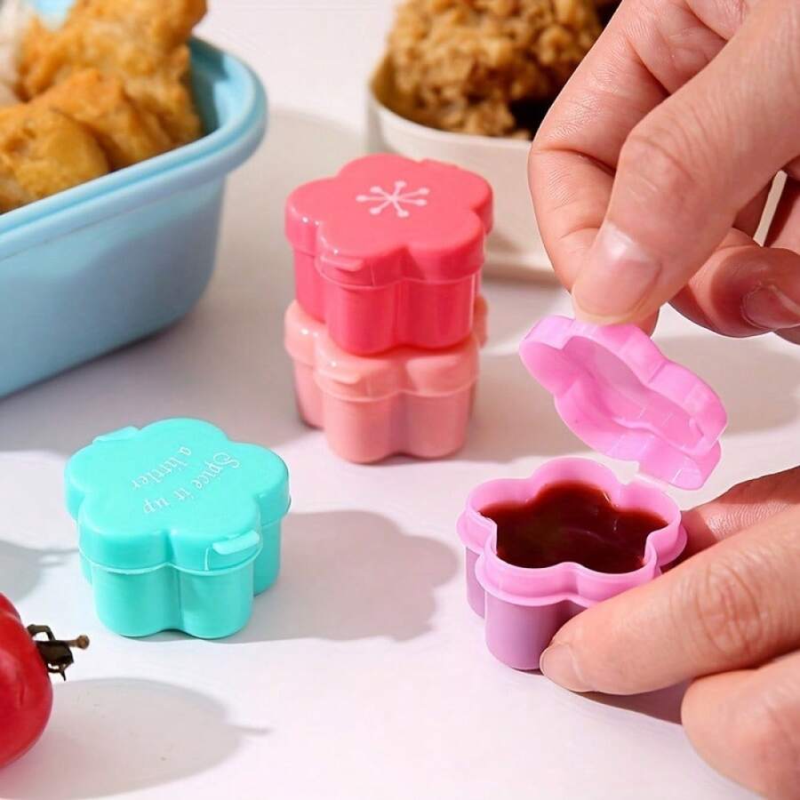4pcs Mini Portable Sauce Bottle Set Cat Claw & Flower Designs For
