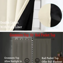 1pc Minimalist Beige Blackout Curtain With Pockets, Black Blackout Coating, Soundproof And Heat Insulation, Lightweight Polyester Fabric, Easy Care, For Room Darkening, Light-Sensitive People, Bedroom, Living Room, Office, Kitchen