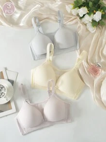 3pcs Wowen's Soft Skin-Friendly Comfortable Maternity Lingerie Nursing Wireless Bralette Lingerie Underwear Bra - Multicolor - View 2