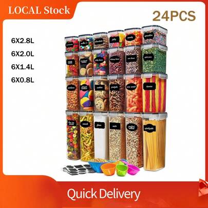 Conjunto de recipientes para armazenamento de alimentos com tampas, potes transparentes para alimentos, caixa selada à prova de umidade para manter alimentos frescos, para cereais, arroz, macarrão, chá, nozes e grãos de café, tanque de preservação de alimentos de plástico, utensílios de cozinha para casa