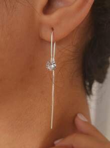 Venetian Wire Loop Earring Zirconia Stone 925 Sterling Silver - Bạc - Xem 2