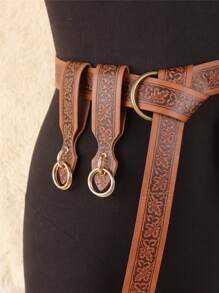 4PCS Renaissance Embossed Medieval Belts & Skirt Hike Retro Viking Drawstring Wallets Cosplay Props Summer, School Fall, Autumn, Halloween - Brown - View 5