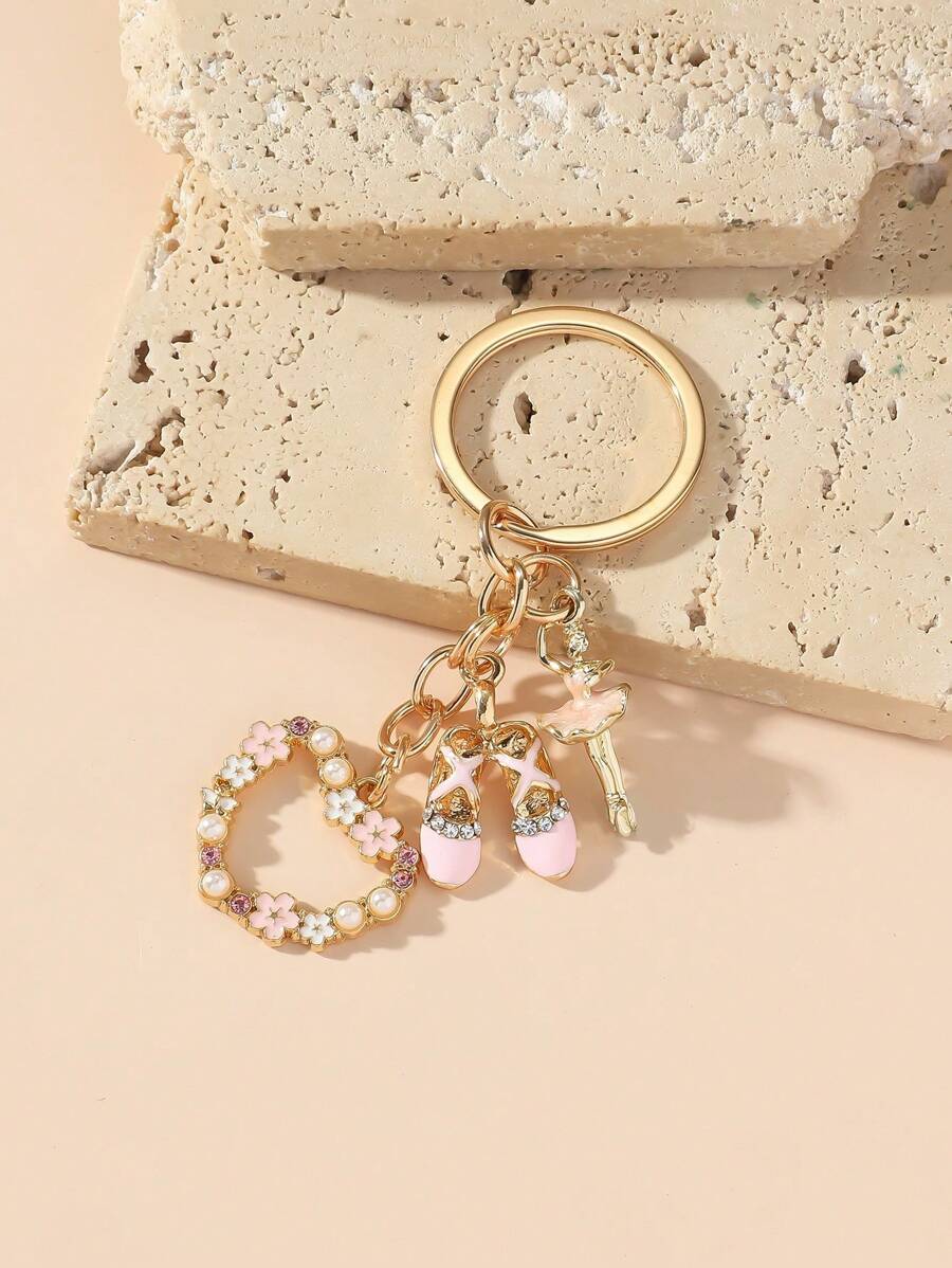 1 件女士合金芭蕾舞鞋芭蕾舞女孩钥匙扣时尚心形花环吊坠优雅礼品袋饰物钥匙扣配件花朵钥匙扣小礼物 Y2K - 無色 - 查看 1