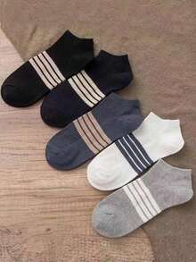 5 双夏季百搭低帮商务薄袜，防臭吸汗，男士时尚条纹袜 - 彩色 - 查看 4