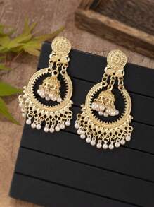 A Pair Of European And American Retro Christmas Element Alloy Circular Bell Stud Earrings For Women's Daily Wear