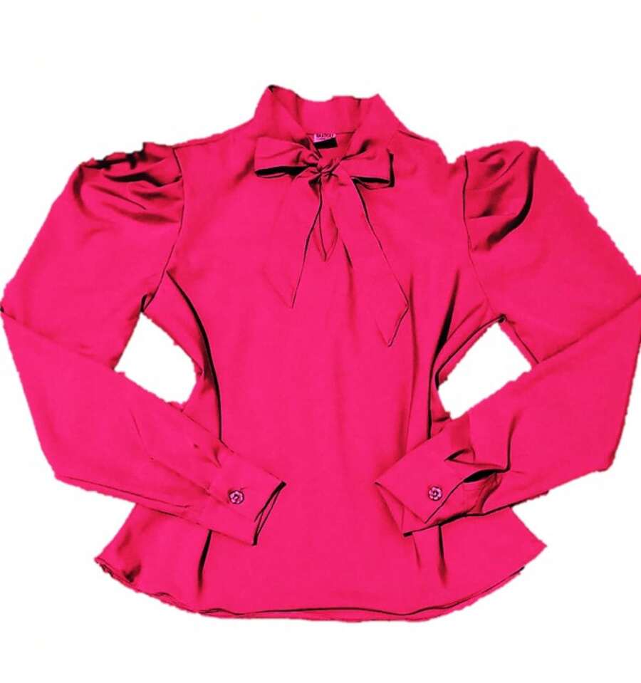 Long Sleeve Dress Shirt (Bow Collar) - 玫紅色 - 查看 1