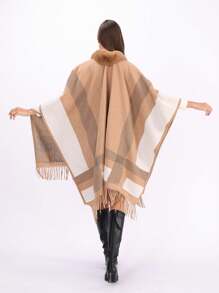 1pc Women Multicolor Fuzzy Faux Fur Collar Windproof Warm Fashion Elegant Poncho Shawl, Suitable For Outdoor, Party, Festive, Winter