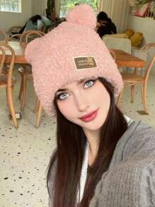 1 件女士冬季针织帽，带毛绒熊耳朵，厚实保暖衬里，适合日常使用、旅行、滑雪、郊游 - 彩色 - 查看 6