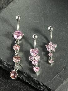 1-3pcs/Set Rhinestone Bow Decor Navel Belly Ring Unsiex Stainless Steel Dangle Belly Button Rings Pink Heart Flower Butterfly Body Piercing Jewelry Navel Belly Bar Gift For Any Occasion Valentines,Mom,Mother,Mother's Day,Gift - Belly Ring - View 15