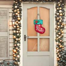 Welcome Christmas Stocking Shape Front Door Sign, Christmas Holly Berry Snowflake Wooden Door Hooks Outdoor Porch Decoration, Holiday Wood Wreath Interior Wall Hanging Decoration - Multicolor - View 5