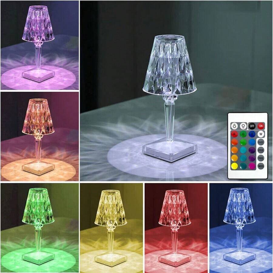 Lámpara de mesa portátil de vidrio con sensor táctil, 16 colores, control remoto recargable, lámpara de noche de vidrio acrílico, lámpara de decoración de habitación, cocina
