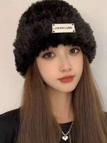 女性冬天針織帽,多用途和濃烈香調白色豆豆帽帶大頭圓周 - 黑色 - 查看 6