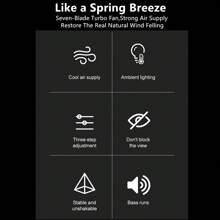 1 pieza Ventilador de salida de aire del coche con ajuste USB, ventilador turbo de 7 aspas de gran potencia con luz atmosférica de color degradado, bajo nivel de ruido y función múltiple, mini ventilador de refrigeración interior para el automóvil