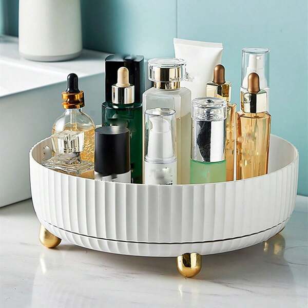 1pc Rotating Spice Rack, Multifunctional Kitchen Countertop Storage Dish, Round Fruit Tray, Makeup Perfume Organizer Box Suitable For Bathroom