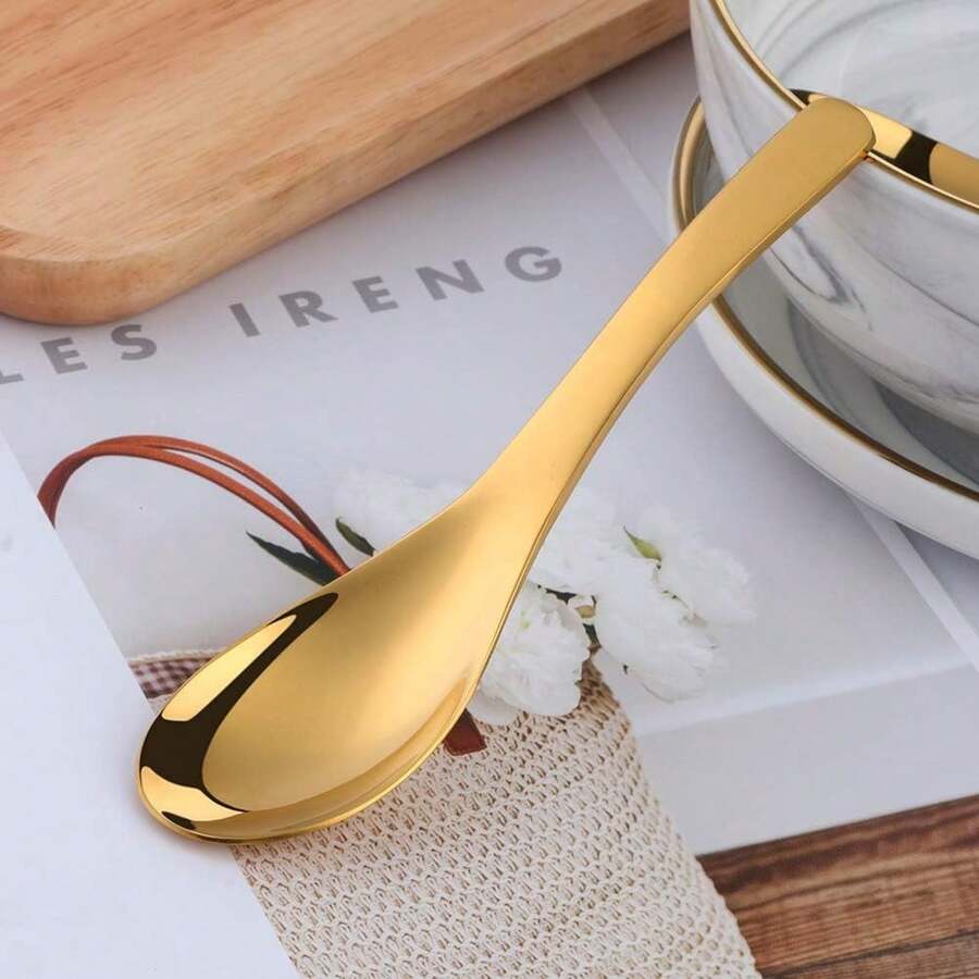 1/3/5 件不锈钢勺子、汤勺、镜面抛光甜点勺、咖啡勺、冰淇淋勺，适用于汤、茶、咖啡、甜点，适用于家庭厨房和餐厅，可放入洗碗机清洗（金色，16.6 厘米/6.5 英寸）圣诞礼物 - 金色 - 查看 1