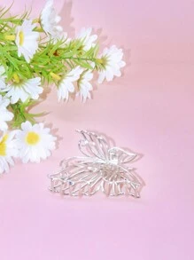 1pc Women's Silver Metal Hollow Butterfly Hair Clip Simple & Fashionable Hair Jaw Claw Hair Claw For School, College & Daily Life - Silver - View 4