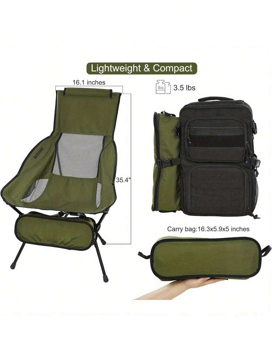 Lightweight Folding High Back Camping Chair With Head Support, Stable