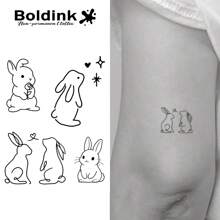 Boldink 带有极简主义灵感兔子设计的临时纹身。简约而优雅，自然哑光效果，防水，持续 1-2 周，超级容易粘贴，看起来很棒。 - 黑色 - 查看 1
